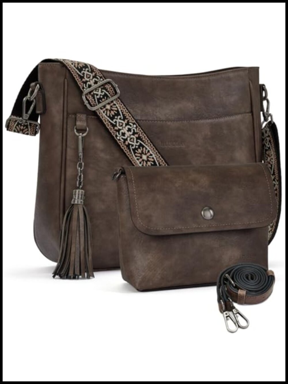 Vegan Leather Crossbody Hobo Purse Set 2pc Adjustable Strap Women
